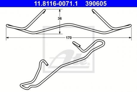 Комплект прижимних планок гальмівного супорту 11.8116-0071.1 ATE 11811600711