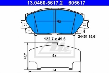 Комплект гальмівних колодок 605617 / ATE 13.0460-5617.2 (фото 1)