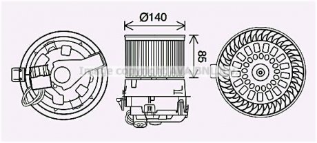 Вентилятор отопителя салона Citroen C3 (16-)/Peugeot 2008 (13-) AVA COOLING PE8558 (фото 1)