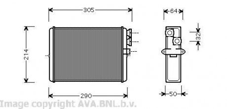 Радиатор отопителя Volvo S60 (00-), S70 (97-), S80 (98-), V70 (00-), XC70 (00-), XC90 (02-) AVA AVA COOLING VOA6110