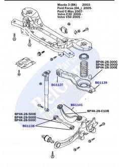 Сайлентблок важеля (заднього/всередині) Mazda 3/Ford Focus/Volvo c30 (33.4x12x49.7x55.2) (під пружину) BELGUM PARTS BG1137