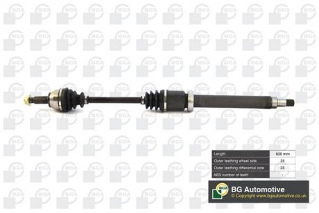 Піввісь Ford Fiesta/Fusion 1.0-1.6 02- (25/23) 930mm Пр. BGA DS2304R