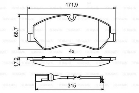 Комплект гальмівних колодок з 4 шт. дисків BOSCH 0 986 494 844