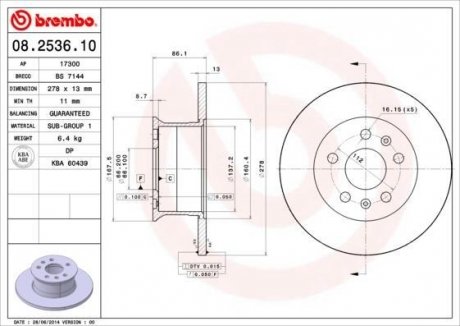 Гальмівний диск BREMBO 08.2536.10