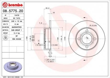 Гальмівний диск BREMBO 08.5775.20