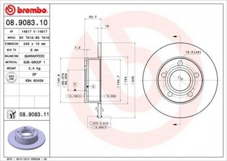 Гальмівний диск BREMBO 08.9083.11