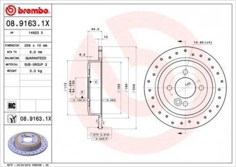 Гальмівний диск BREMBO 08.9163.1X