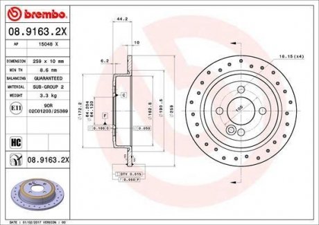 Гальмівний диск BREMBO 08.9163.2X