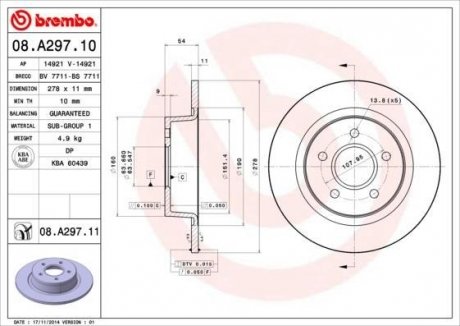 Диск гальмівний BREMBO 08.A297.11