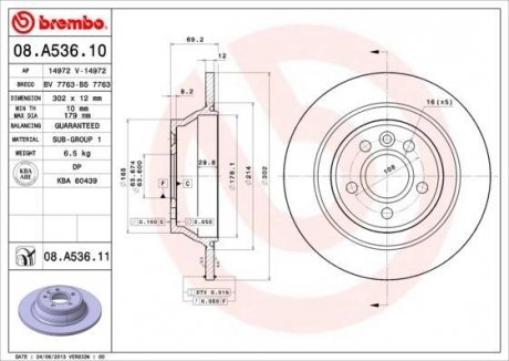 Гальмівний диск BREMBO 08.A536.11