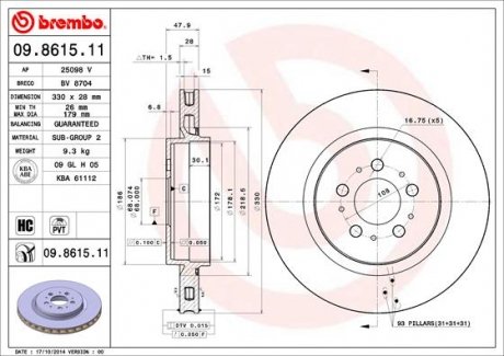 Гальмівний диск BREMBO 09.8615.11