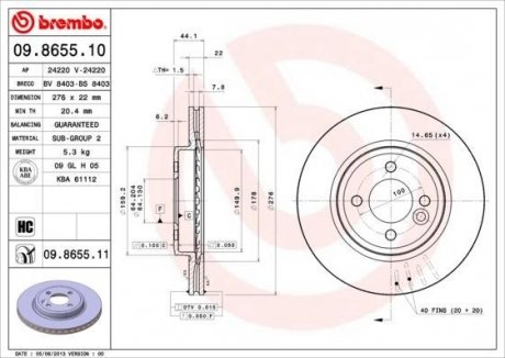 Гальмівний диск BREMBO 09.8655.11