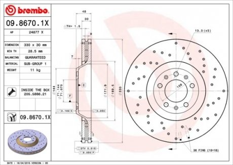 Гальмівний диск BREMBO 09.8670.1X