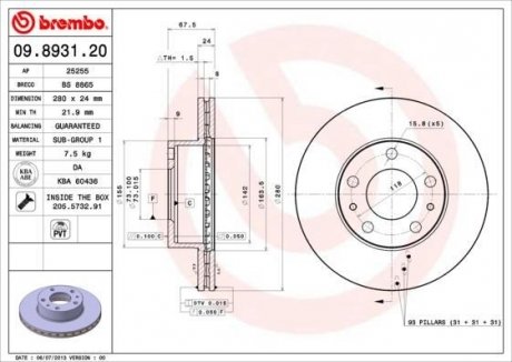 Гальмівний диск BREMBO 09.8931.20