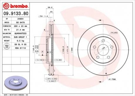 Гальмівний диск BREMBO 09.9133.81