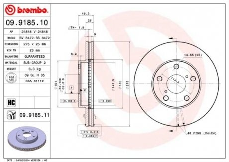 Гальмівний диск BREMBO 09.9185.10