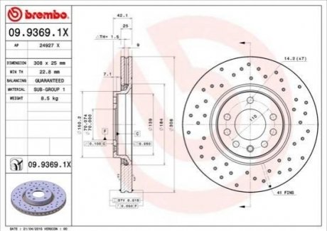 Гальмівний диск BREMBO 09.9369.1X