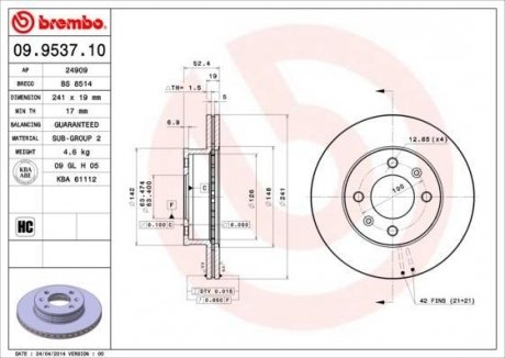 Гальмівний диск BREMBO 09.9537.10