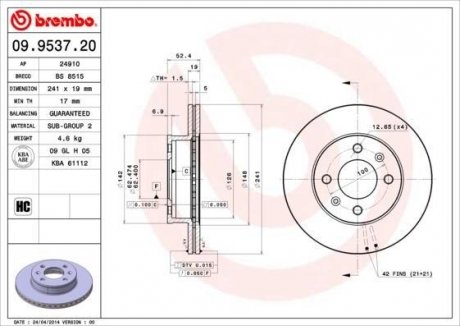 Гальмівний диск BREMBO 09.9537.20