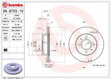 Гальмівний диск BREMBO 09.9753.10