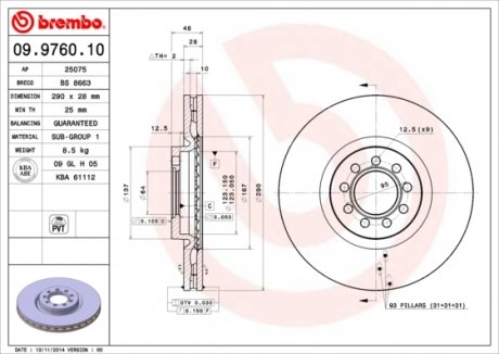 Гальмівний диск BREMBO 09.9760.10