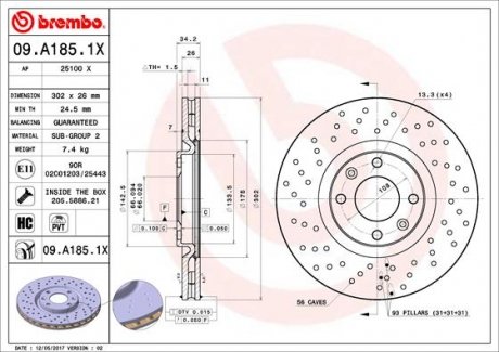 Гальмівний диск BREMBO 09.A185.1X