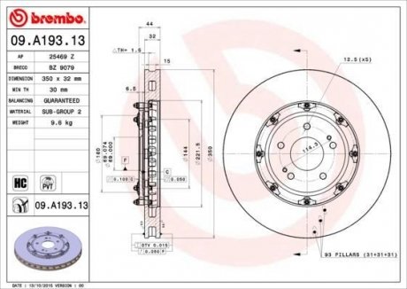 Гальмівний диск BREMBO 09.A193.13 (фото 1)