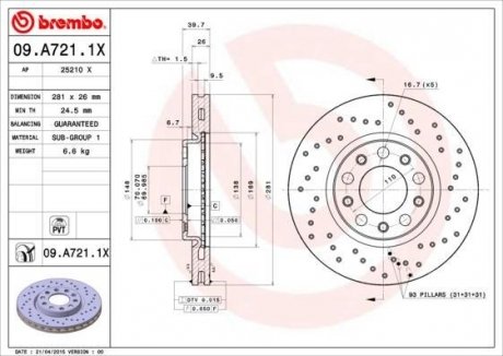 Гальмівний диск BREMBO 09.A721.1X