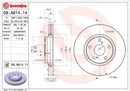 Гальмівний диск BREMBO 09.A914.14