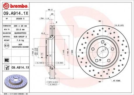 Гальмівний диск BREMBO 09.A914.1X