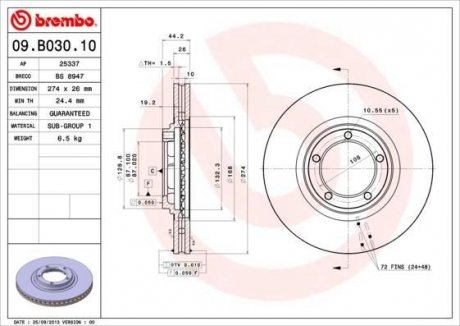 Гальмівний диск BREMBO 09.B030.10