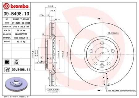 Диск гальмівний BREMBO 09.B498.11 (фото 1)