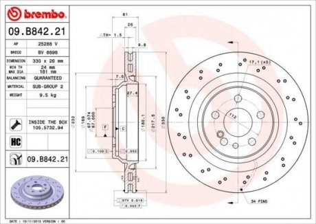 Гальмівний диск BREMBO 09.B842.21 (фото 1)