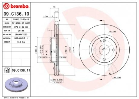 Гальмівний диск BREMBO 09.C136.11