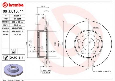 Диск гальмівний BREMBO 09.D018.11