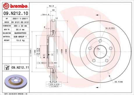 Гальмівний диск BREMBO 09.N212.11