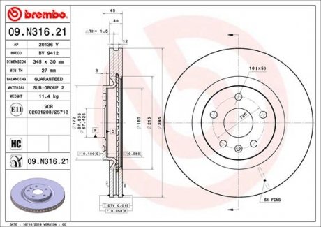 Гальмівний диск BREMBO 09.N316.21