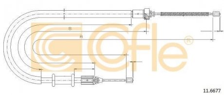 Трос ручного гальма зад. Kangoo 800kg 97-08 Л. (1432/1057) COFLE 11.6677