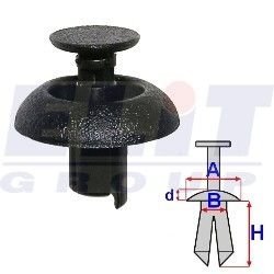 Дюбель в мотор.отсеке (к-т:10 шт) размер:A= 19mm/B= 6,8mm/H= 9,5mm/d= 4,2mm ELIT C60459