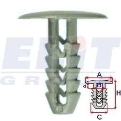 Кліпса обивки дв. (к-т:25 шт) размер:A= 19,6mm/B= 6.4mm/C= 7,8mm/d= 5,8mm/H= 24,9mm ELIT R 10052