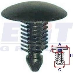 Кліпса обивки дв. (к-т:10 шт) размер:A = 21,8mm/B = 5,3mm/C = 9,4mm/d = 2,6mm/H = 23,7mm ELIT R 10183