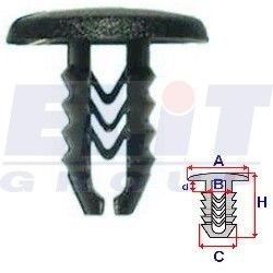 Кліпса обивки дв. (к-т:10 шт) размер:A = 20mm/B = 8mm/C = 9,2mm/d = 3,7mm/H = 20,4mm ELIT R 10320