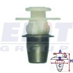 Кліпса бок. молдінгов (к-т:10 шт) размер:A= 10,2mm/B= 8,1mm/C= 17,9mm/d= 2,9mm/H= 22,1mm ELIT R 11257