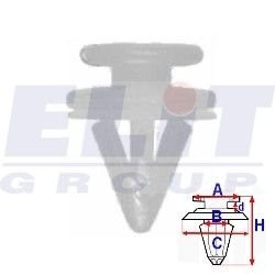 Кліпса обивки дв. (к-т:10 шт) размер:A = 12,4mm/B = 8,6mm/C = 15,2mm/d = 2,5mm/H = 19,1mm ELIT R 11383