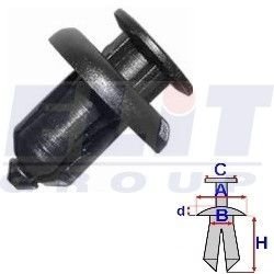 Дюбель бампера [96-01] (к-т:5 шт) A= 19,9mm/B= 9,8mm/C= 14,8mm/d= 3,2mm/H= 11,5mm ELIT R B19233 (фото 1)