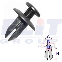 Дюбель багажника (к-т:10 шт) размер:A = 15,1mm/B = 6,7mm/C = 9,6mm/d = 2mm/H = 13,1mm ELIT R B22044