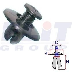 Дюбель багажника (к-т:10 шт) размер:A= 20mm/B= 8,2mm/C= 9,6mm/d= 2,9mm/H= 9,7mm ELIT R B22045