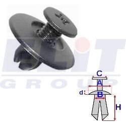 Дюбель бампера [91-] (к-т:10 шт) размер:A= 19,8mm/B= 6,9mm/C= 10mm/d= 2,7mm/H= 9,4mm ELIT R B22092