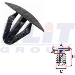 Кліпса обивки дв. (к-т:10 шт) размер:A = 18,1mm/B = 7,9mm/C = 9,6mm/d = 3,5mm/H = 14,6mm ELIT R B22099