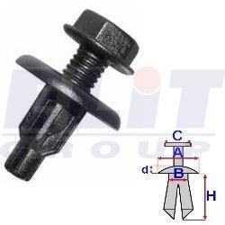 Дюбель в мотор.отсеке (к-т:10 шт) размер:A= 19,9mm/B= 7,6mm/C= 13,7mm/d= 2,8mm/H= 15,6mm ELIT R B22123 (фото 1)